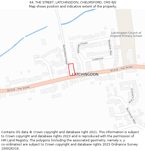 64, THE STREET, LATCHINGDON, CHELMSFORD, CM3 6JS: Location map and indicative extent of plot