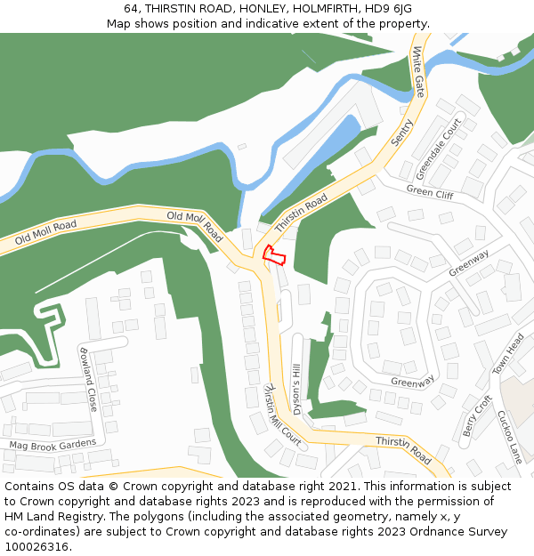 64, THIRSTIN ROAD, HONLEY, HOLMFIRTH, HD9 6JG: Location map and indicative extent of plot