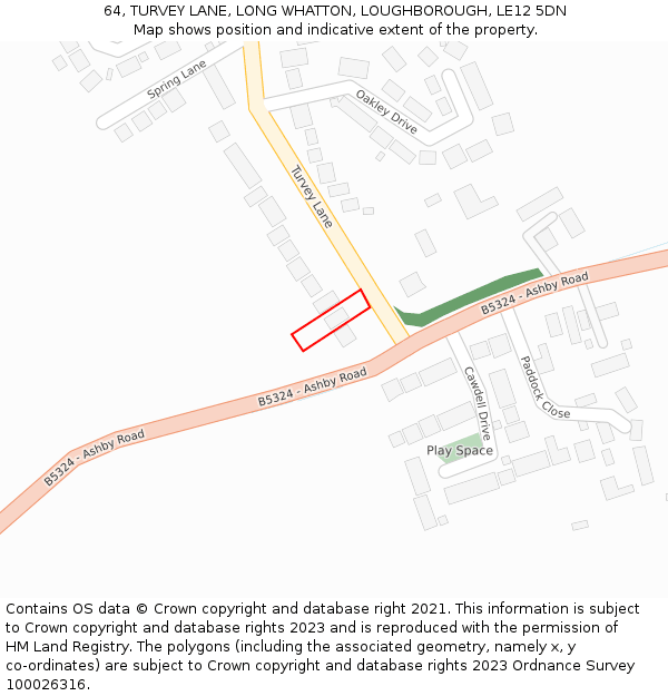 64, TURVEY LANE, LONG WHATTON, LOUGHBOROUGH, LE12 5DN: Location map and indicative extent of plot