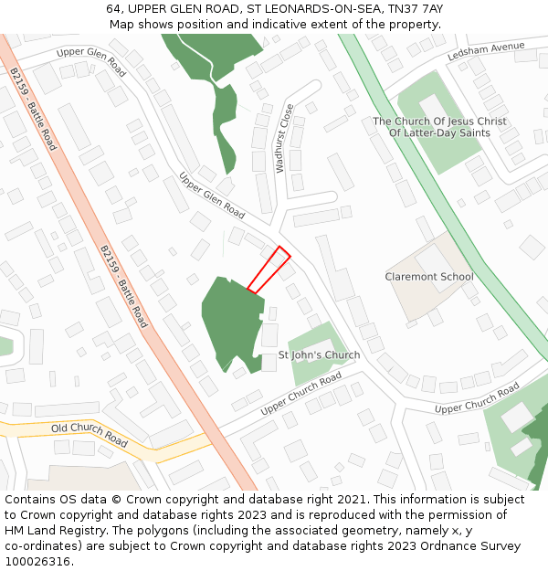64, UPPER GLEN ROAD, ST LEONARDS-ON-SEA, TN37 7AY: Location map and indicative extent of plot