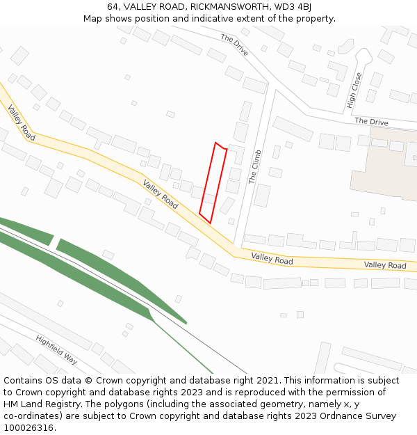 64, VALLEY ROAD, RICKMANSWORTH, WD3 4BJ: Location map and indicative extent of plot
