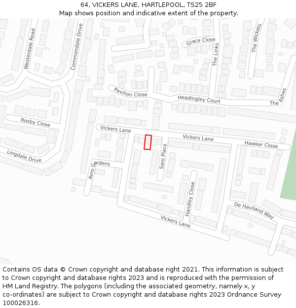 64, VICKERS LANE, HARTLEPOOL, TS25 2BF: Location map and indicative extent of plot
