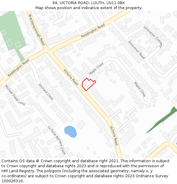 64, VICTORIA ROAD, LOUTH, LN11 0BX: Location map and indicative extent of plot