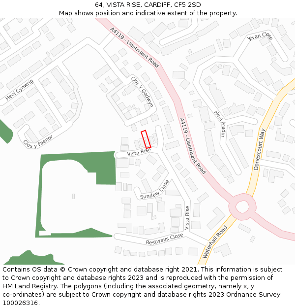 64, VISTA RISE, CARDIFF, CF5 2SD: Location map and indicative extent of plot