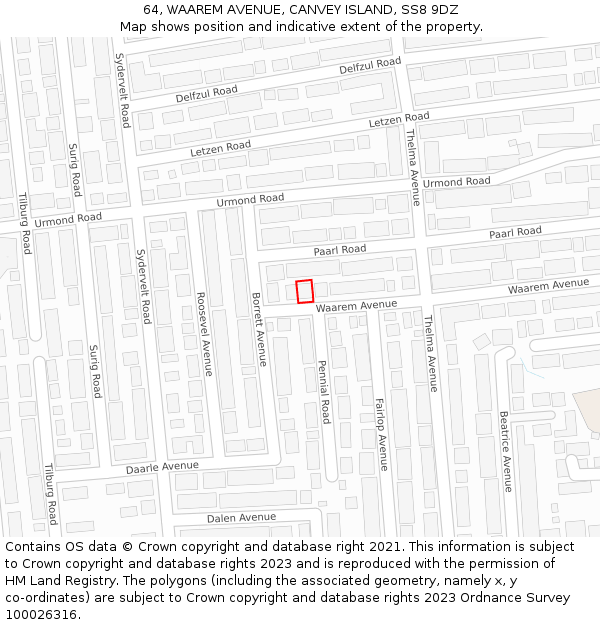 64, WAAREM AVENUE, CANVEY ISLAND, SS8 9DZ: Location map and indicative extent of plot