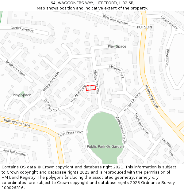 64, WAGGONERS WAY, HEREFORD, HR2 6RJ: Location map and indicative extent of plot