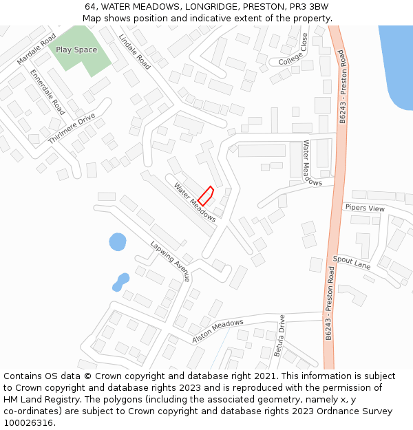 64, WATER MEADOWS, LONGRIDGE, PRESTON, PR3 3BW: Location map and indicative extent of plot