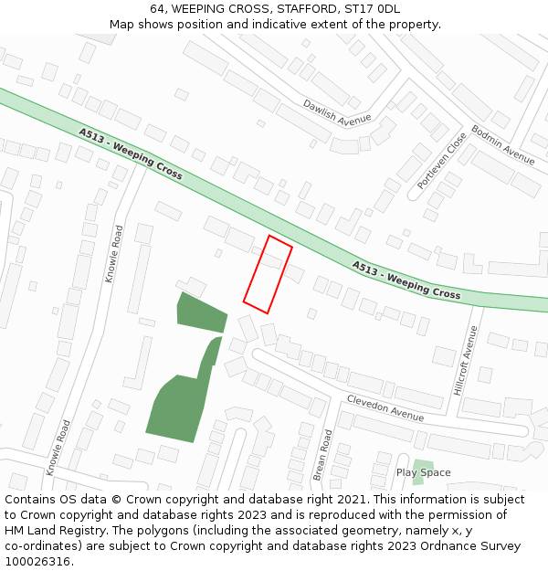 64, WEEPING CROSS, STAFFORD, ST17 0DL: Location map and indicative extent of plot