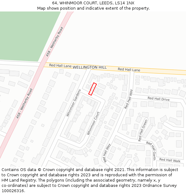 64, WHINMOOR COURT, LEEDS, LS14 1NX: Location map and indicative extent of plot