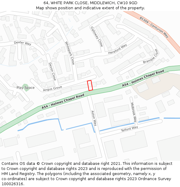 64, WHITE PARK CLOSE, MIDDLEWICH, CW10 9GD: Location map and indicative extent of plot