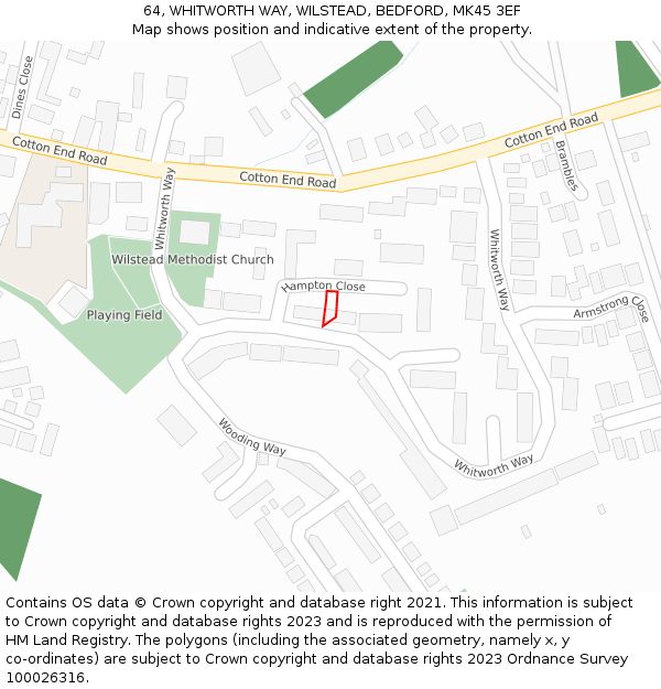 64, WHITWORTH WAY, WILSTEAD, BEDFORD, MK45 3EF: Location map and indicative extent of plot