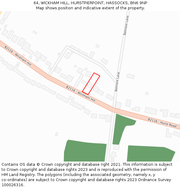 64, WICKHAM HILL, HURSTPIERPOINT, HASSOCKS, BN6 9NP: Location map and indicative extent of plot