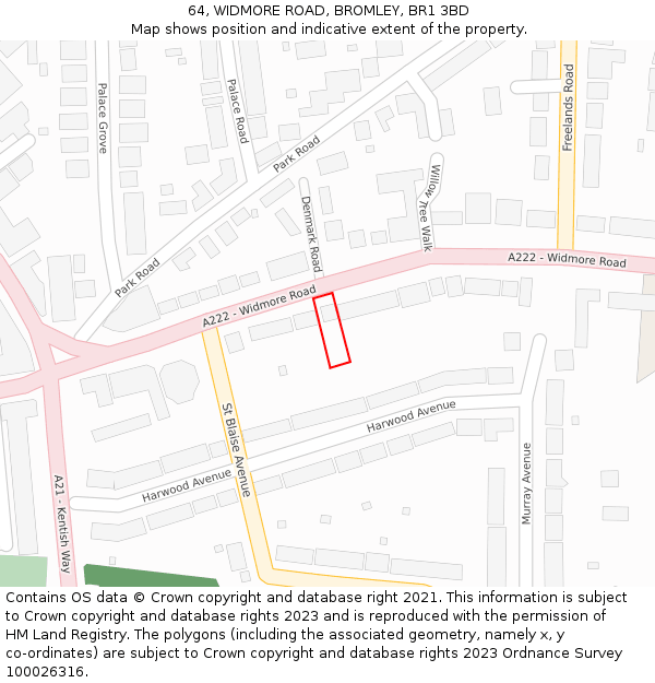 64, WIDMORE ROAD, BROMLEY, BR1 3BD: Location map and indicative extent of plot