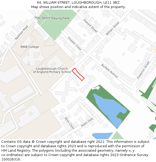 64, WILLIAM STREET, LOUGHBOROUGH, LE11 3BZ: Location map and indicative extent of plot