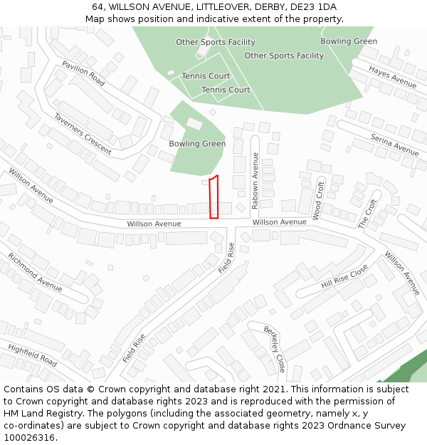 64, WILLSON AVENUE, LITTLEOVER, DERBY, DE23 1DA: Location map and indicative extent of plot
