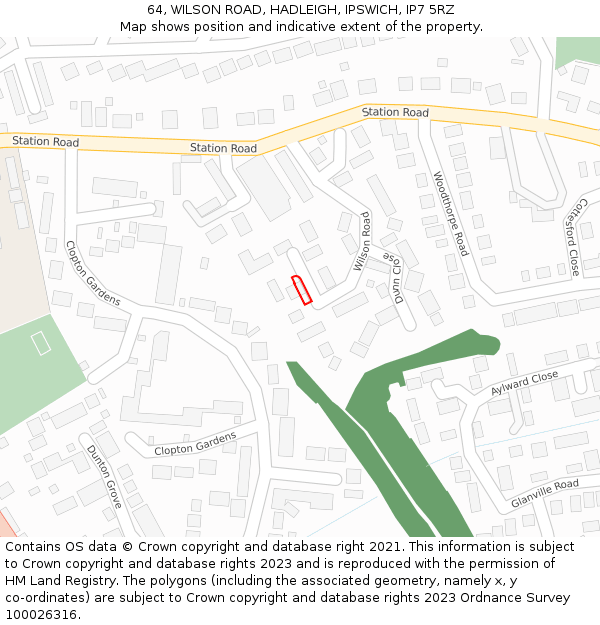 64, WILSON ROAD, HADLEIGH, IPSWICH, IP7 5RZ: Location map and indicative extent of plot