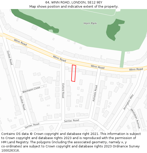 64, WINN ROAD, LONDON, SE12 9EY: Location map and indicative extent of plot