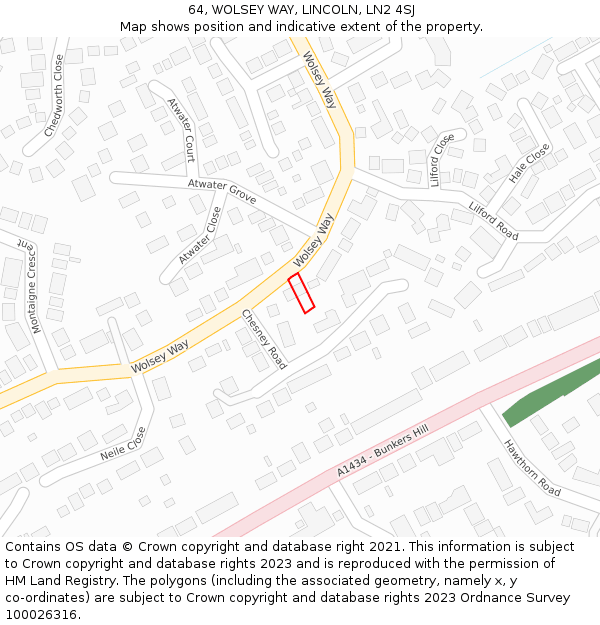 64, WOLSEY WAY, LINCOLN, LN2 4SJ: Location map and indicative extent of plot