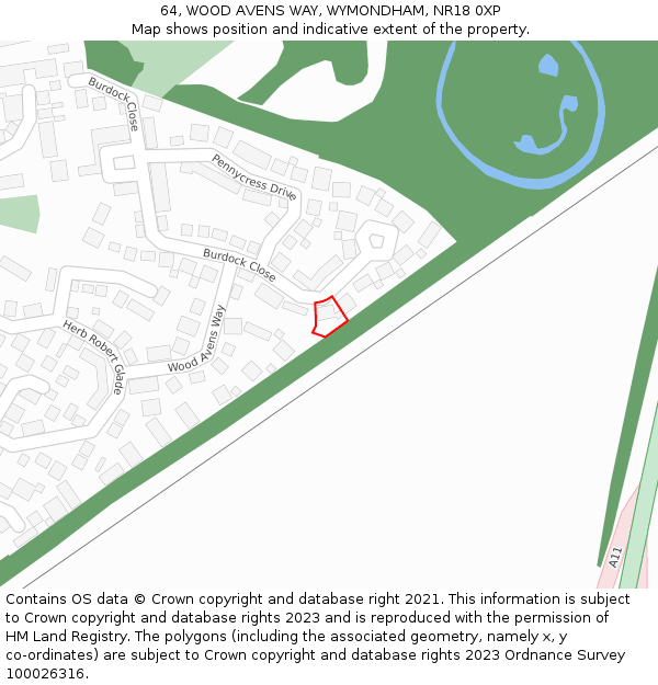 64, WOOD AVENS WAY, WYMONDHAM, NR18 0XP: Location map and indicative extent of plot