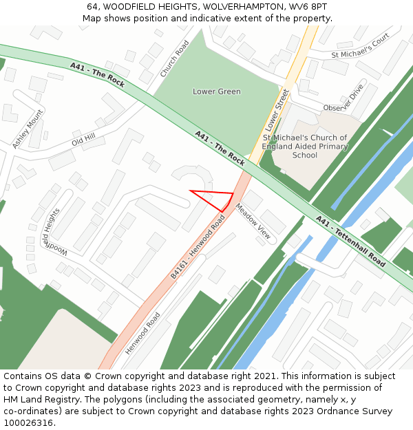 64, WOODFIELD HEIGHTS, WOLVERHAMPTON, WV6 8PT: Location map and indicative extent of plot