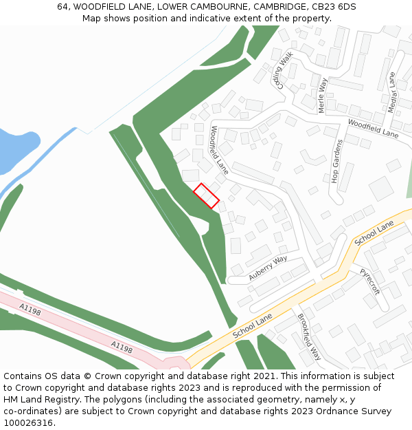 64, WOODFIELD LANE, LOWER CAMBOURNE, CAMBRIDGE, CB23 6DS: Location map and indicative extent of plot
