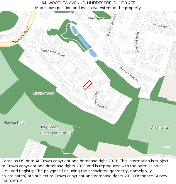 64, WOODLEA AVENUE, HUDDERSFIELD, HD3 4EF: Location map and indicative extent of plot