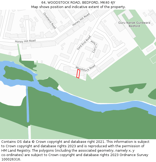 64, WOODSTOCK ROAD, BEDFORD, MK40 4JY: Location map and indicative extent of plot