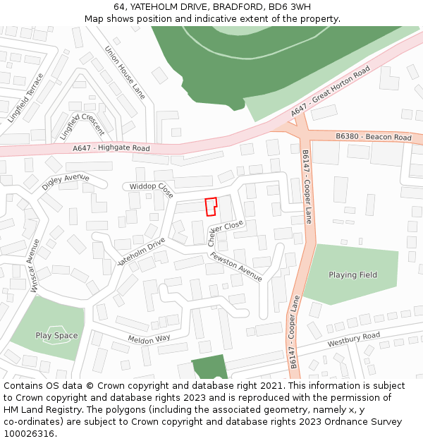 64, YATEHOLM DRIVE, BRADFORD, BD6 3WH: Location map and indicative extent of plot