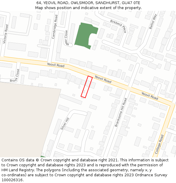 64, YEOVIL ROAD, OWLSMOOR, SANDHURST, GU47 0TE: Location map and indicative extent of plot
