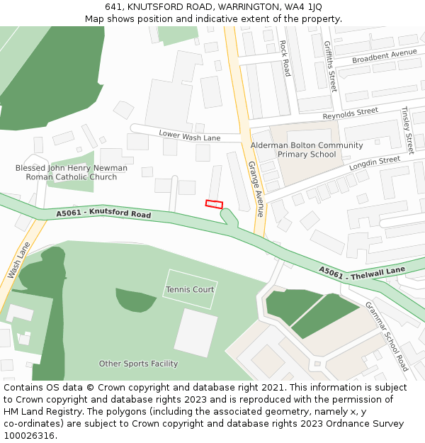 641, KNUTSFORD ROAD, WARRINGTON, WA4 1JQ: Location map and indicative extent of plot