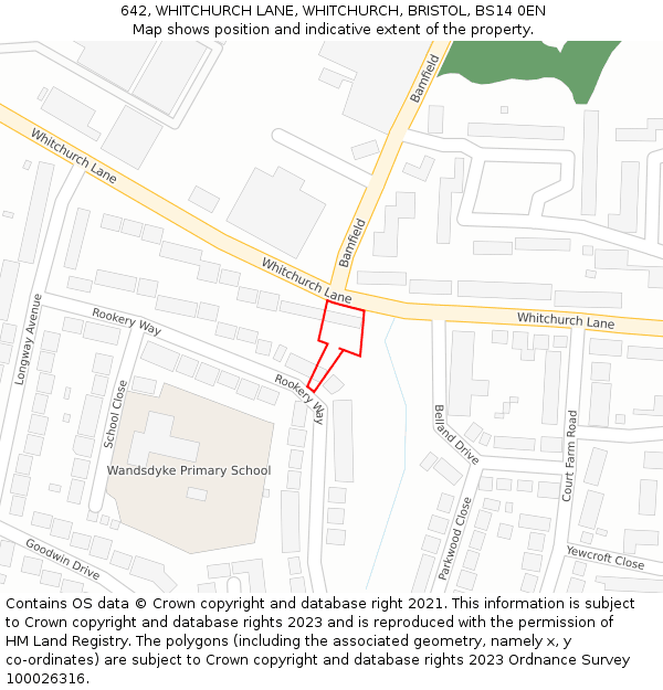 642, WHITCHURCH LANE, WHITCHURCH, BRISTOL, BS14 0EN: Location map and indicative extent of plot