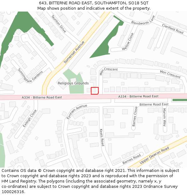 643, BITTERNE ROAD EAST, SOUTHAMPTON, SO18 5QT: Location map and indicative extent of plot