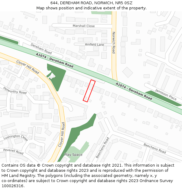 644, DEREHAM ROAD, NORWICH, NR5 0SZ: Location map and indicative extent of plot