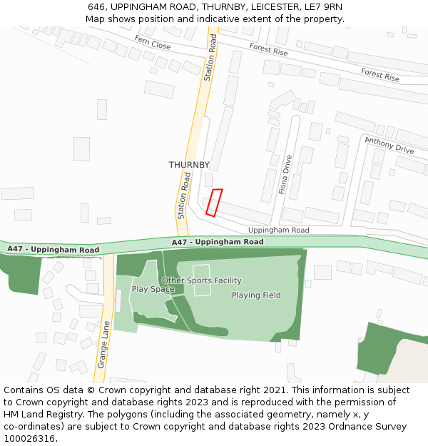 646, UPPINGHAM ROAD, THURNBY, LEICESTER, LE7 9RN: Location map and indicative extent of plot