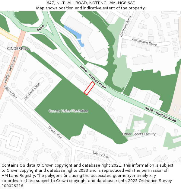 647, NUTHALL ROAD, NOTTINGHAM, NG8 6AF: Location map and indicative extent of plot