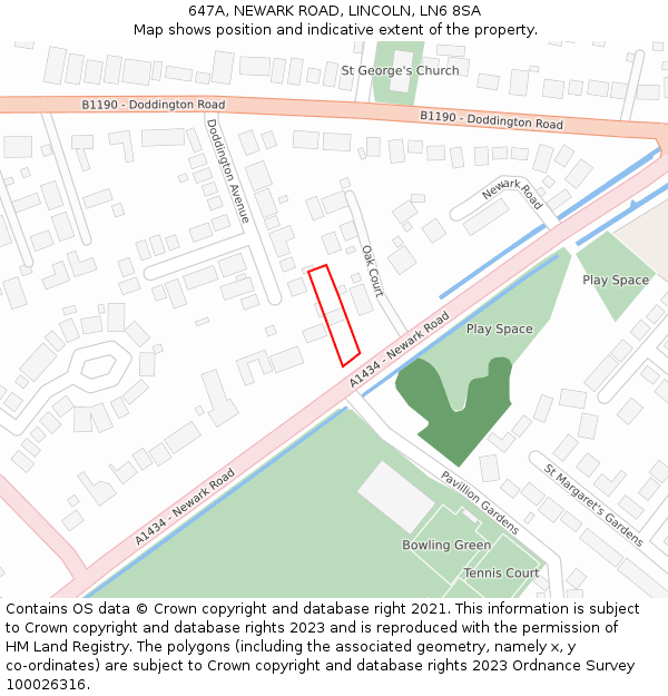 647A, NEWARK ROAD, LINCOLN, LN6 8SA: Location map and indicative extent of plot