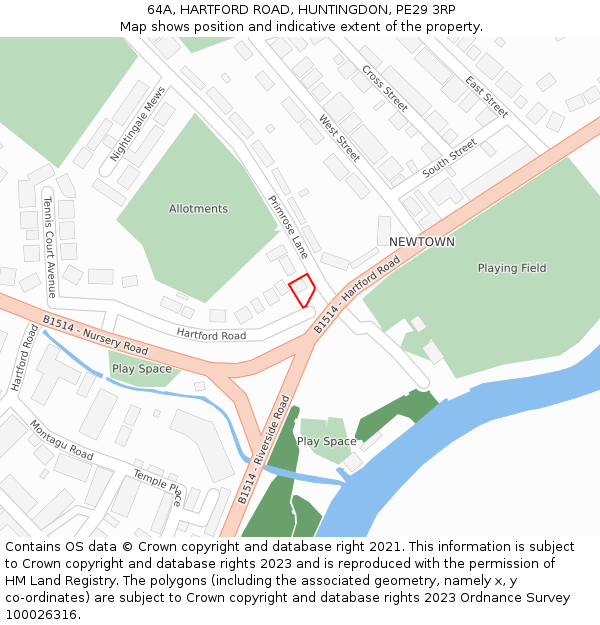 64A, HARTFORD ROAD, HUNTINGDON, PE29 3RP: Location map and indicative extent of plot