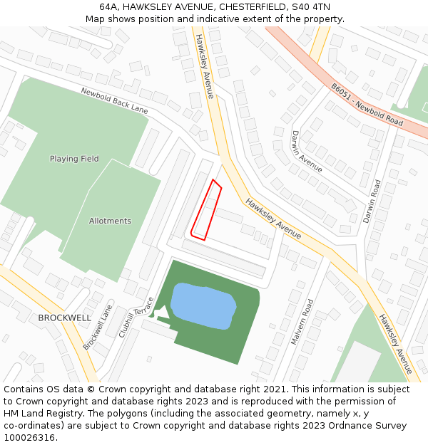 64A, HAWKSLEY AVENUE, CHESTERFIELD, S40 4TN: Location map and indicative extent of plot