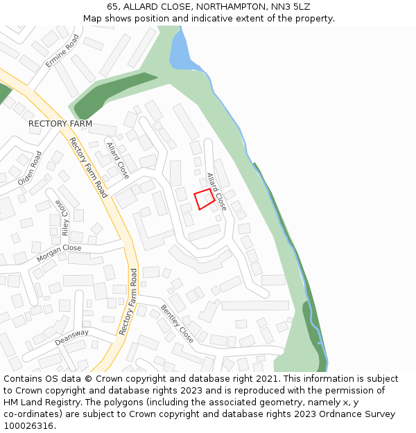 65, ALLARD CLOSE, NORTHAMPTON, NN3 5LZ: Location map and indicative extent of plot