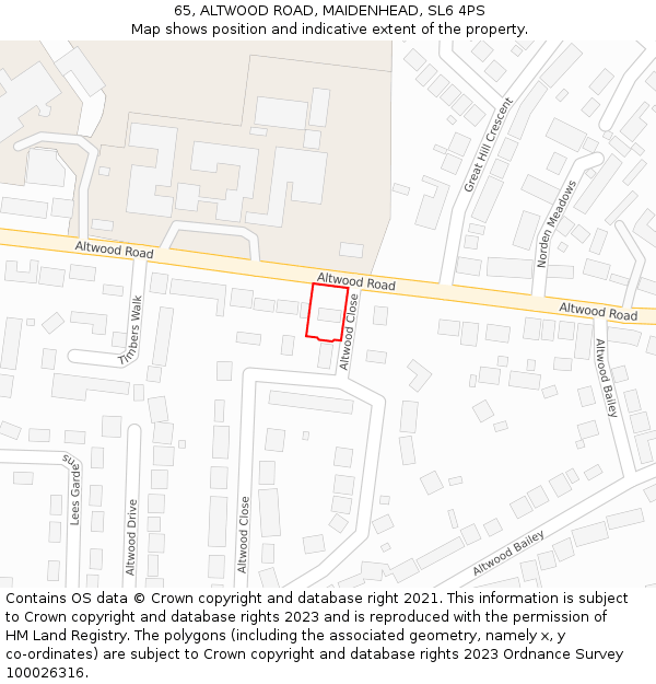 65, ALTWOOD ROAD, MAIDENHEAD, SL6 4PS: Location map and indicative extent of plot