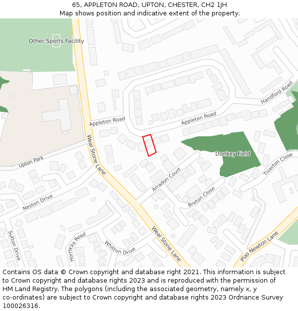 65, APPLETON ROAD, UPTON, CHESTER, CH2 1JH: Location map and indicative extent of plot