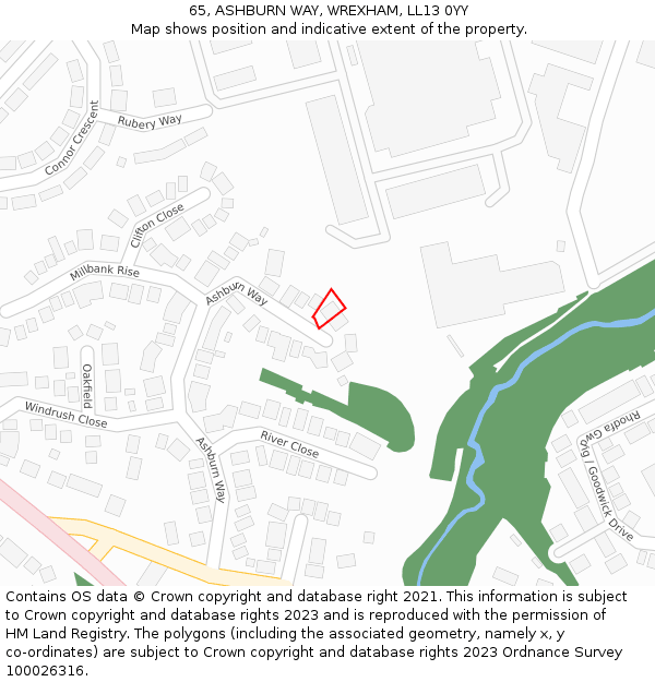 65, ASHBURN WAY, WREXHAM, LL13 0YY: Location map and indicative extent of plot