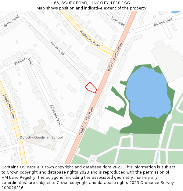 65, ASHBY ROAD, HINCKLEY, LE10 1SG: Location map and indicative extent of plot