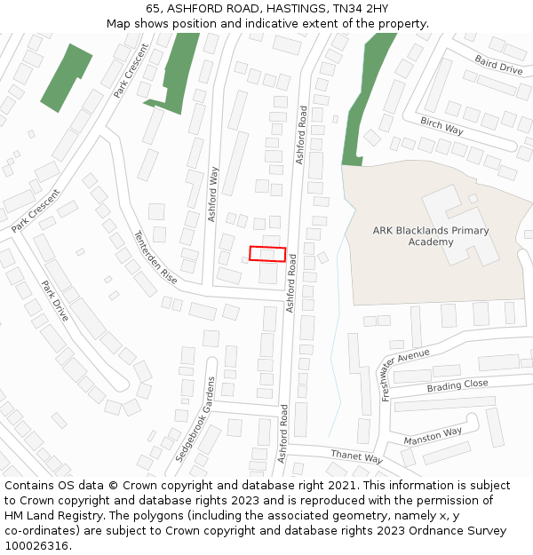 65, ASHFORD ROAD, HASTINGS, TN34 2HY: Location map and indicative extent of plot