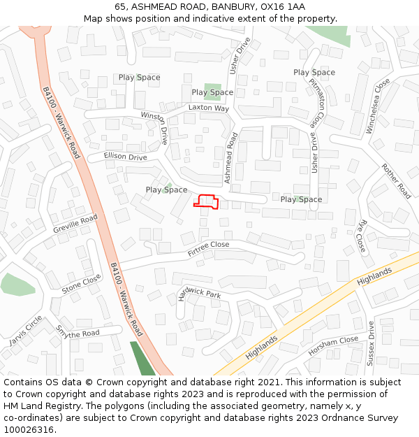 65, ASHMEAD ROAD, BANBURY, OX16 1AA: Location map and indicative extent of plot