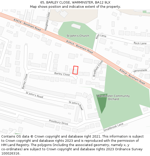 65, BARLEY CLOSE, WARMINSTER, BA12 9LX: Location map and indicative extent of plot
