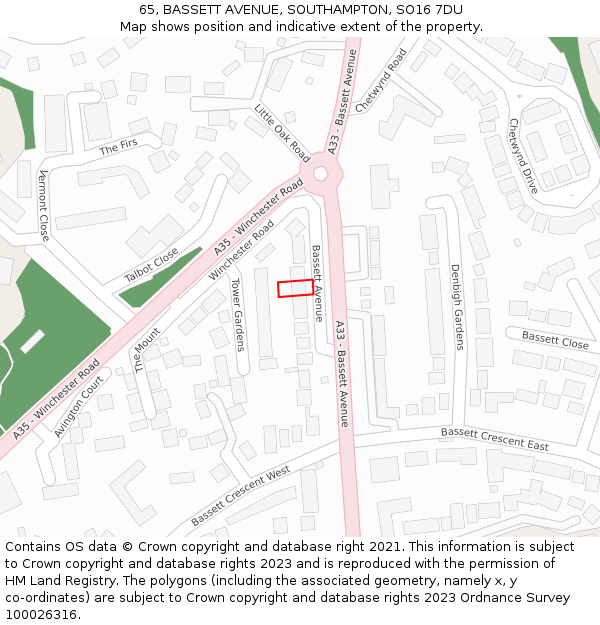 65, BASSETT AVENUE, SOUTHAMPTON, SO16 7DU: Location map and indicative extent of plot