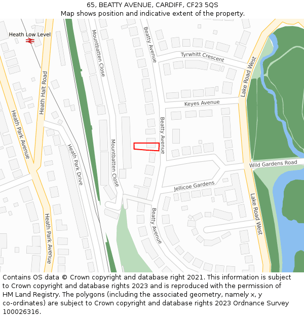 65, BEATTY AVENUE, CARDIFF, CF23 5QS: Location map and indicative extent of plot