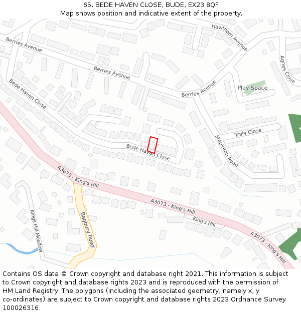 65, BEDE HAVEN CLOSE, BUDE, EX23 8QF: Location map and indicative extent of plot