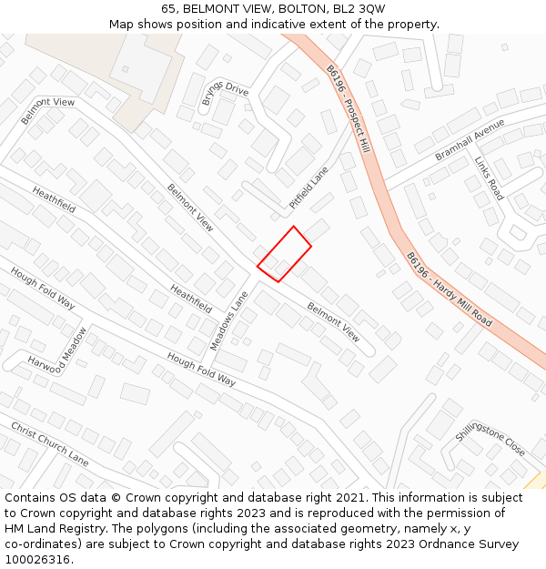 65, BELMONT VIEW, BOLTON, BL2 3QW: Location map and indicative extent of plot